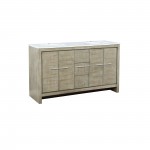 Lafarre 60" Rustic Acacia Double Bathroom Vanity, White Quartz Top, and White Square Sinks