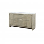 Lafarre 60" Rustic Acacia Double Bathroom Vanity, White Quartz Top, and White Square Sinks