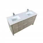 Lafarre 60" Rustic Acacia Double Bathroom Vanity, White Quartz Top, White Square Sinks, and Monte Chrome Faucet Set