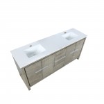 Lafarre 72" Rustic Acacia Double Bathroom Vanity, White Quartz Top, and White Square Sinks