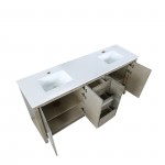 Lafarre 72" Rustic Acacia Double Bathroom Vanity, White Quartz Top, and White Square Sinks