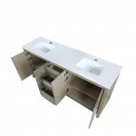 Lafarre 72" Rustic Acacia Double Bathroom Vanity, White Quartz Top, and White Square Sinks