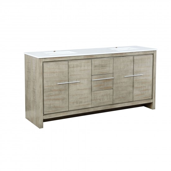 Lafarre 72" Rustic Acacia Double Bathroom Vanity, White Quartz Top, and White Square Sinks