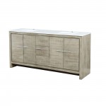 Lafarre 72" Rustic Acacia Double Bathroom Vanity, White Quartz Top, and White Square Sinks