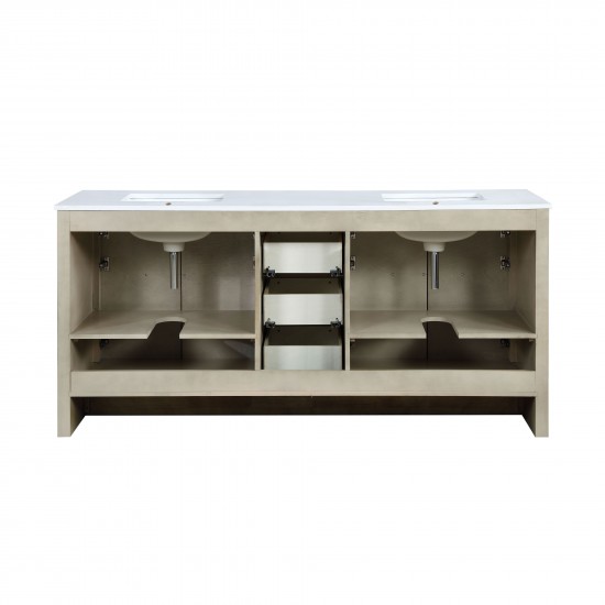 Lafarre 72" Rustic Acacia Double Bathroom Vanity, White Quartz Top, and White Square Sinks