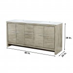 Lafarre 72" Rustic Acacia Double Bathroom Vanity, White Quartz Top, and White Square Sinks