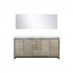 Lafarre 72" Rustic Acacia Double Bathroom Vanity, White Quartz Top, White Square Sinks, and 70" Frameless Mirror