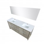 Lafarre 72" Rustic Acacia Double Bathroom Vanity, White Quartz Top, White Square Sinks, and 70" Frameless Mirror