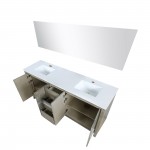 Lafarre 72" Rustic Acacia Double Bathroom Vanity, White Quartz Top, White Square Sinks, and 70" Frameless Mirror