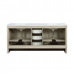 Lafarre 72" Rustic Acacia Double Bathroom Vanity, White Quartz Top, White Square Sinks, and 70" Frameless Mirror