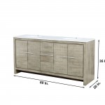 Lafarre 72" Rustic Acacia Double Bathroom Vanity, White Quartz Top, White Square Sinks, and 70" Frameless Mirror