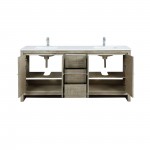 Lafarre 72" Rustic Acacia Double Bathroom Vanity, White Quartz Top, White Square Sinks, and Monte Chrome Faucet Set