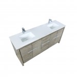 Lafarre 72" Rustic Acacia Double Bathroom Vanity, White Quartz Top, White Square Sinks, and Monte Chrome Faucet Set