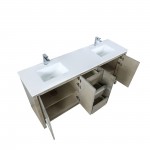 Lafarre 72" Rustic Acacia Double Bathroom Vanity, White Quartz Top, White Square Sinks, and Monte Chrome Faucet Set