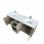 Lafarre 72" Rustic Acacia Double Bathroom Vanity, White Quartz Top, White Square Sinks, and Monte Chrome Faucet Set