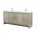 Lafarre 72" Rustic Acacia Double Bathroom Vanity, White Quartz Top, White Square Sinks, and Monte Chrome Faucet Set