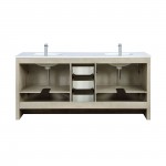 Lafarre 72" Rustic Acacia Double Bathroom Vanity, White Quartz Top, White Square Sinks, and Monte Chrome Faucet Set