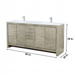 Lafarre 72" Rustic Acacia Double Bathroom Vanity, White Quartz Top, White Square Sinks, and Monte Chrome Faucet Set