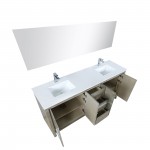 Lafarre 72" Rustic Acacia Double Vanity, White Quartz Top, Square Sinks, Labaro Rose Gold Faucet Set, and 70" Mirror