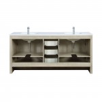 Lafarre 72" Rustic Acacia Double Vanity, White Quartz Top, Square Sinks, Balzani Gun Metal Faucet Set, and 70" Mirror