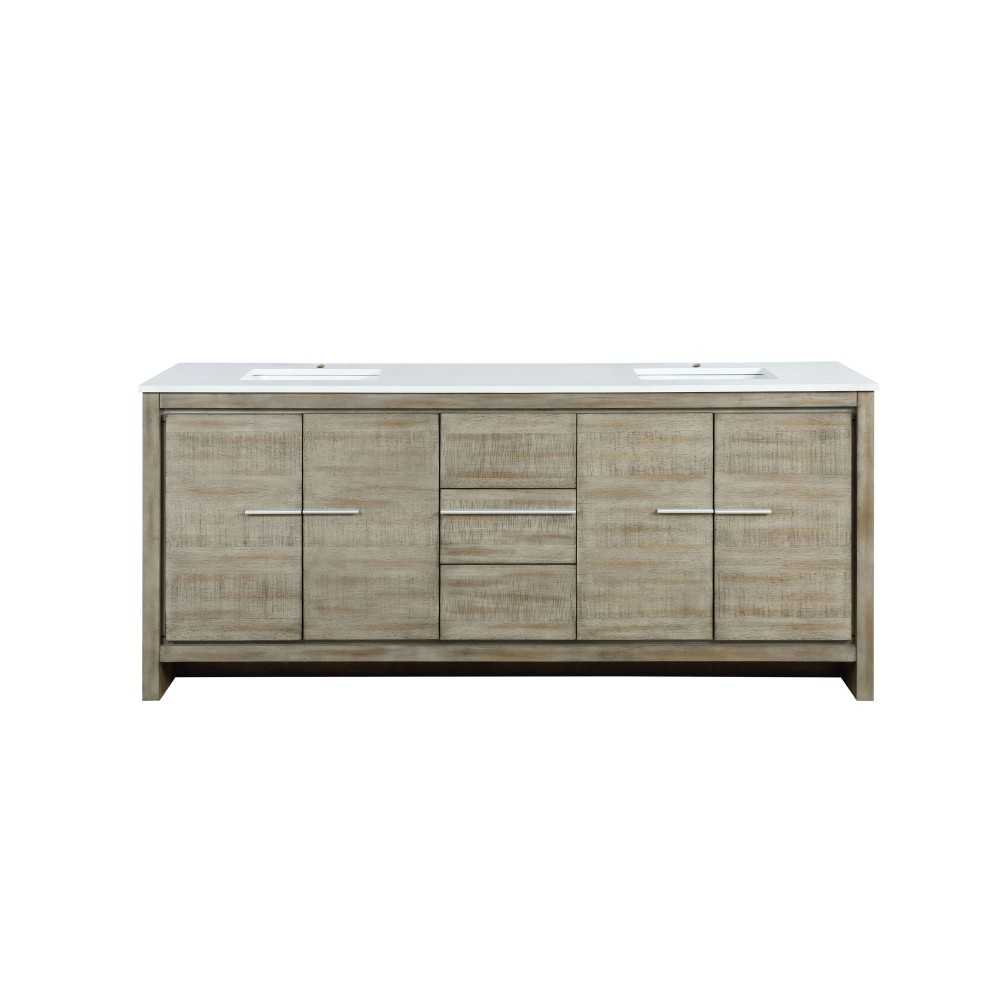 Lafarre 80" Rustic Acacia Double Bathroom Vanity, White Quartz Top, and White Square Sinks