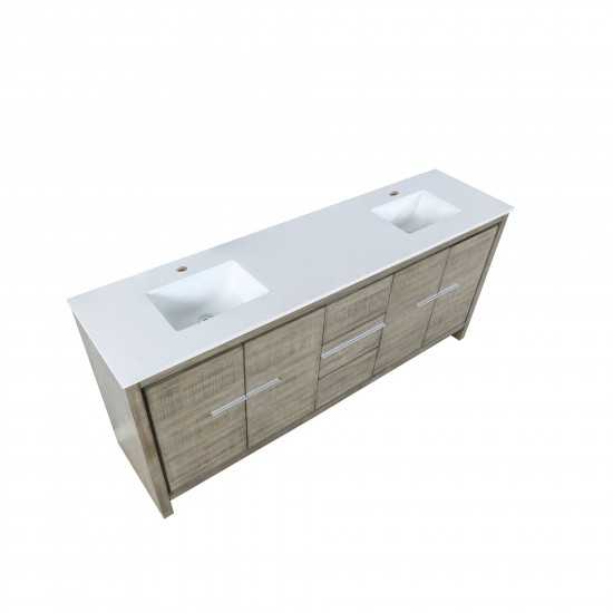 Lafarre 80" Rustic Acacia Double Bathroom Vanity, White Quartz Top, and White Square Sinks