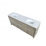 Lafarre 80" Rustic Acacia Double Bathroom Vanity, White Quartz Top, and White Square Sinks