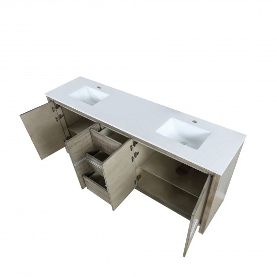 Lafarre 80" Rustic Acacia Double Bathroom Vanity, White Quartz Top, and White Square Sinks