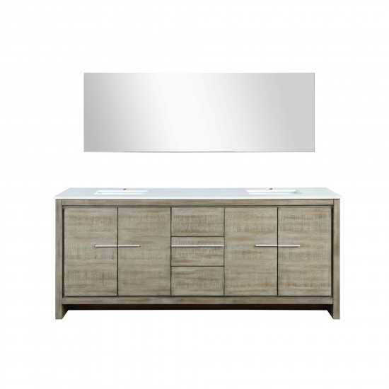 Lafarre 80" Rustic Acacia Double Bathroom Vanity, White Quartz Top, White Square Sinks, and 70" Frameless Mirror