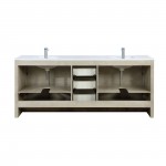 Lafarre 80 Rustic Acacia Double Vanity, White Quartz Top, White Square Sinks, Monte Chrome Faucet Set, and 70 Frameless Mirro