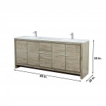 Lafarre 80 Rustic Acacia Double Vanity, White Quartz Top, White Square Sinks, Monte Chrome Faucet Set, and 70 Frameless Mirro