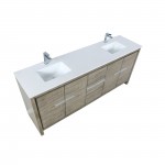 Lafarre 80" Rustic Acacia Double Bathroom Vanity, White Quartz Top, White Square Sinks, and Labaro Brushed Nickel Faucet Set