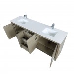 Lafarre 80" Rustic Acacia Double Bathroom Vanity, White Quartz Top, White Square Sinks, and Labaro Brushed Nickel Faucet Set