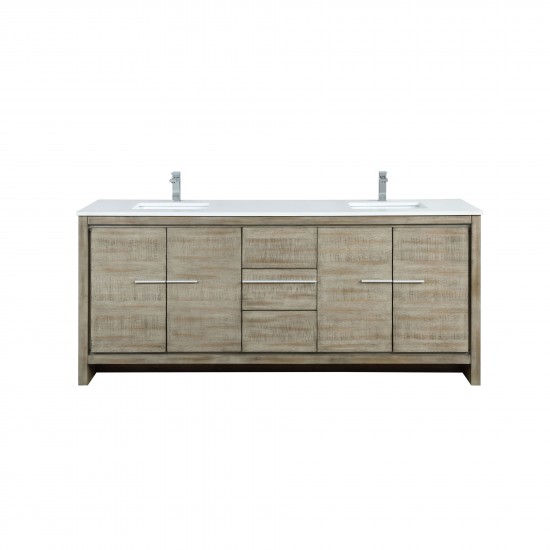 Lafarre 80" Rustic Acacia Double Bathroom Vanity, White Quartz Top, White Square Sinks, and Labaro Rose Gold Faucet Set