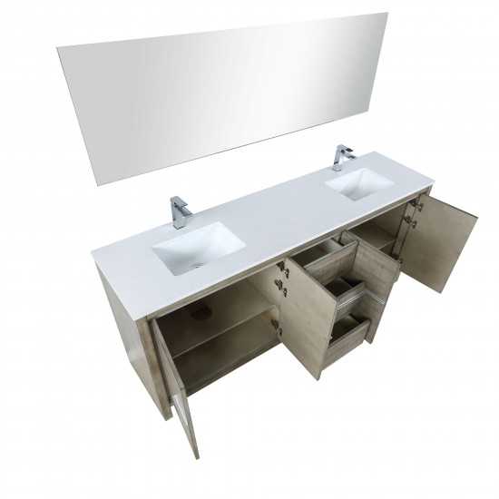 Lafarre 80" Rustic Acacia Double Vanity, White Quartz Top, Square Sinks, Labaro Rose Gold Faucet Set, and 70" Mirror