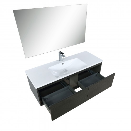 Sant 48" Iron Charcoal Vanity, Acrylic Composite Top with Integrated Sink, Monte Chrome Faucet Set, and 43" Frameless Mirror