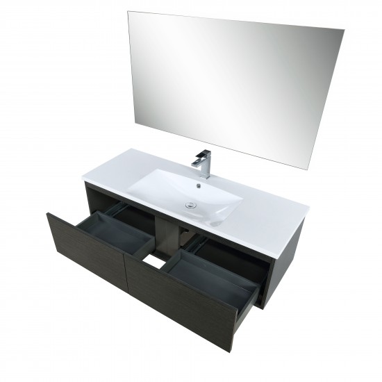 Sant 48" Iron Charcoal Vanity, Acrylic Composite Top with Integrated Sink, Monte Chrome Faucet Set, and 43" Frameless Mirror