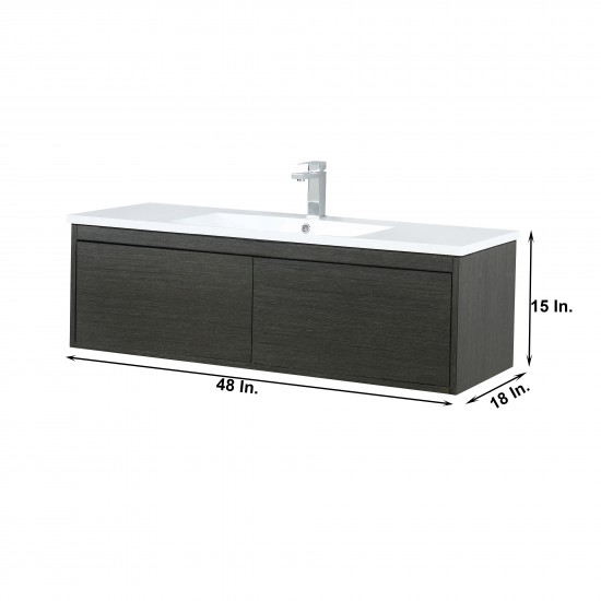 Sant 48" Iron Charcoal Vanity, Acrylic Composite Top with Integrated Sink, Monte Chrome Faucet Set, and 43" Frameless Mirror