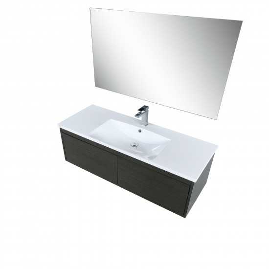 Sant 48 Iron Charcoal Vanity, Acrylic Composite Top with Integrated Sink, Labaro Rose Gold Faucet Set, and 43 Frameless Mirro