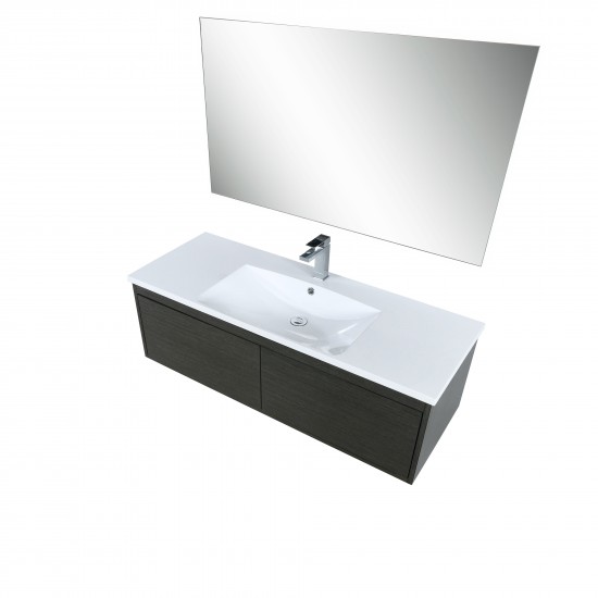 Sant 48" Iron Charcoal Vanity, Acrylic Composite Top with Integrated Sink, Balzani Gun Metal Faucet Set, and 43" Mirror