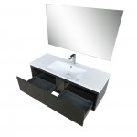 Sant 48" Iron Charcoal Vanity, Acrylic Composite Top with Integrated Sink, Balzani Gun Metal Faucet Set, and 43" Mirror