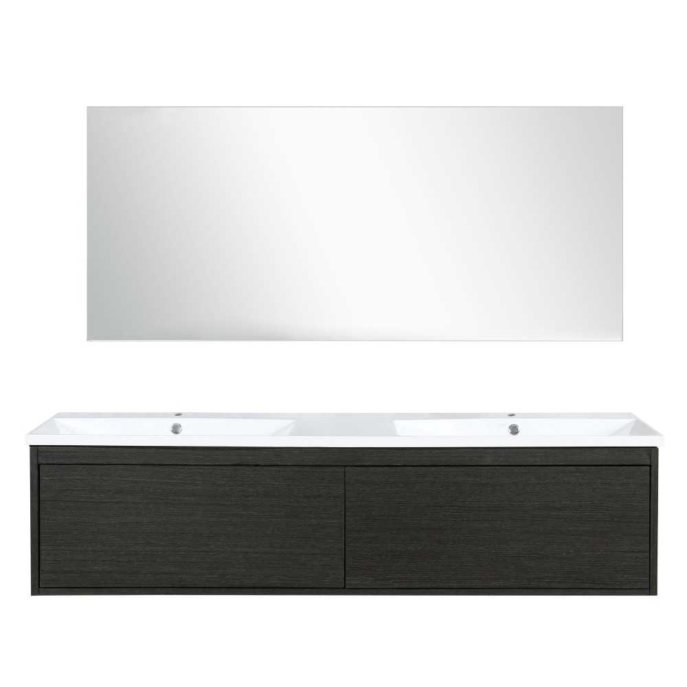 Sant 60" Iron Charcoal Double Bathroom Vanity, Acrylic Composite Top with Integrated Sinks, and 55" Frameless Mirror