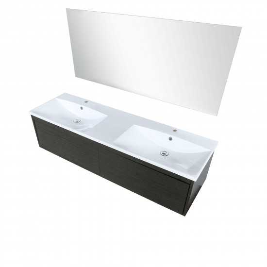 Sant 60" Iron Charcoal Double Bathroom Vanity, Acrylic Composite Top with Integrated Sinks, and 55" Frameless Mirror