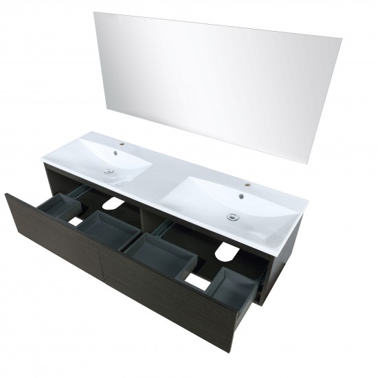 Sant 60" Iron Charcoal Double Bathroom Vanity, Acrylic Composite Top with Integrated Sinks, and 55" Frameless Mirror