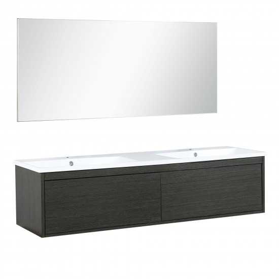 Sant 60" Iron Charcoal Double Bathroom Vanity, Acrylic Composite Top with Integrated Sinks, and 55" Frameless Mirror