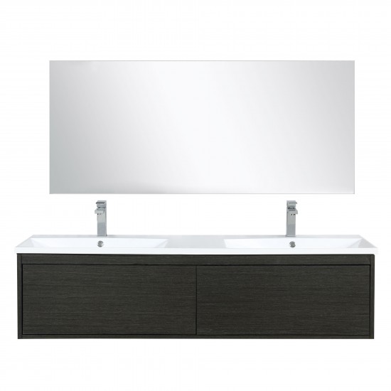 Sant 60" Iron Charcoal Double Vanity, Acrylic Composite Top with Integrated Sinks, Monte Chrome Faucet Set, and 55" Mirror