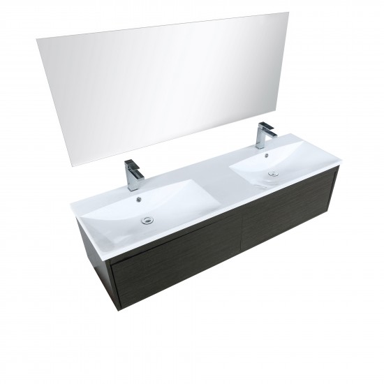 Sant 60" Iron Charcoal Double Vanity, Acrylic Composite Top with Integrated Sinks, Monte Chrome Faucet Set, and 55" Mirror