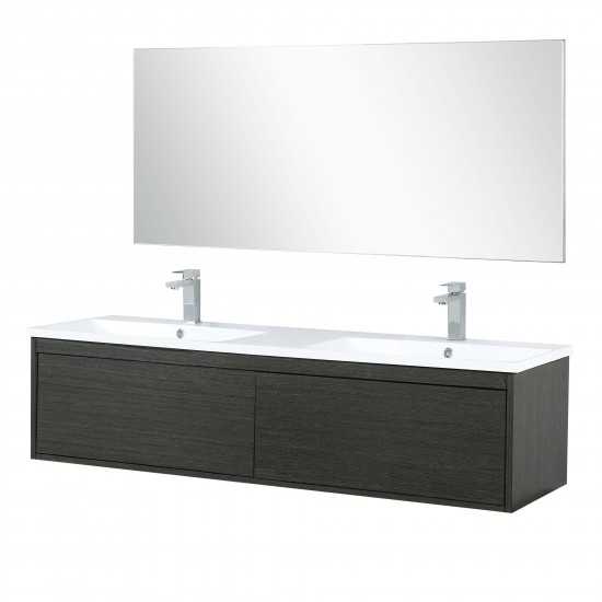 Sant 60" Iron Charcoal Double Vanity, Acrylic Composite Top with Integrated Sinks, Monte Chrome Faucet Set, and 55" Mirror