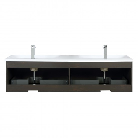 Sant 60" Iron Charcoal Double Vanity, Acrylic Composite Top with Integrated Sinks, Monte Chrome Faucet Set, and 55" Mirror