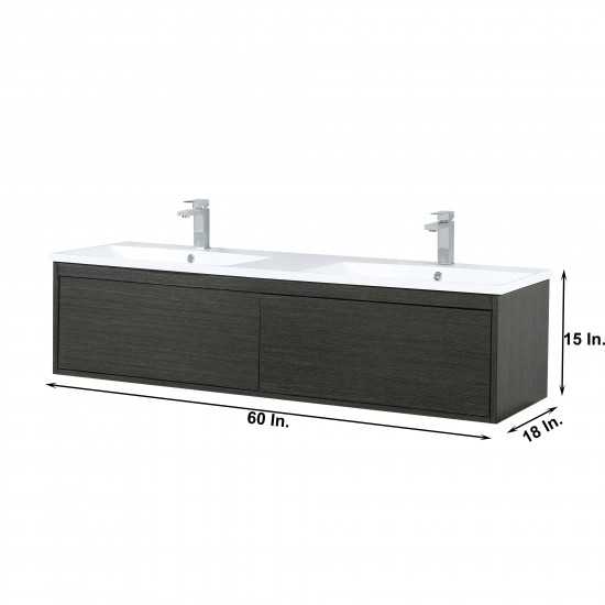 Sant 60" Iron Charcoal Double Vanity, Acrylic Composite Top with Integrated Sinks, Monte Chrome Faucet Set, and 55" Mirror